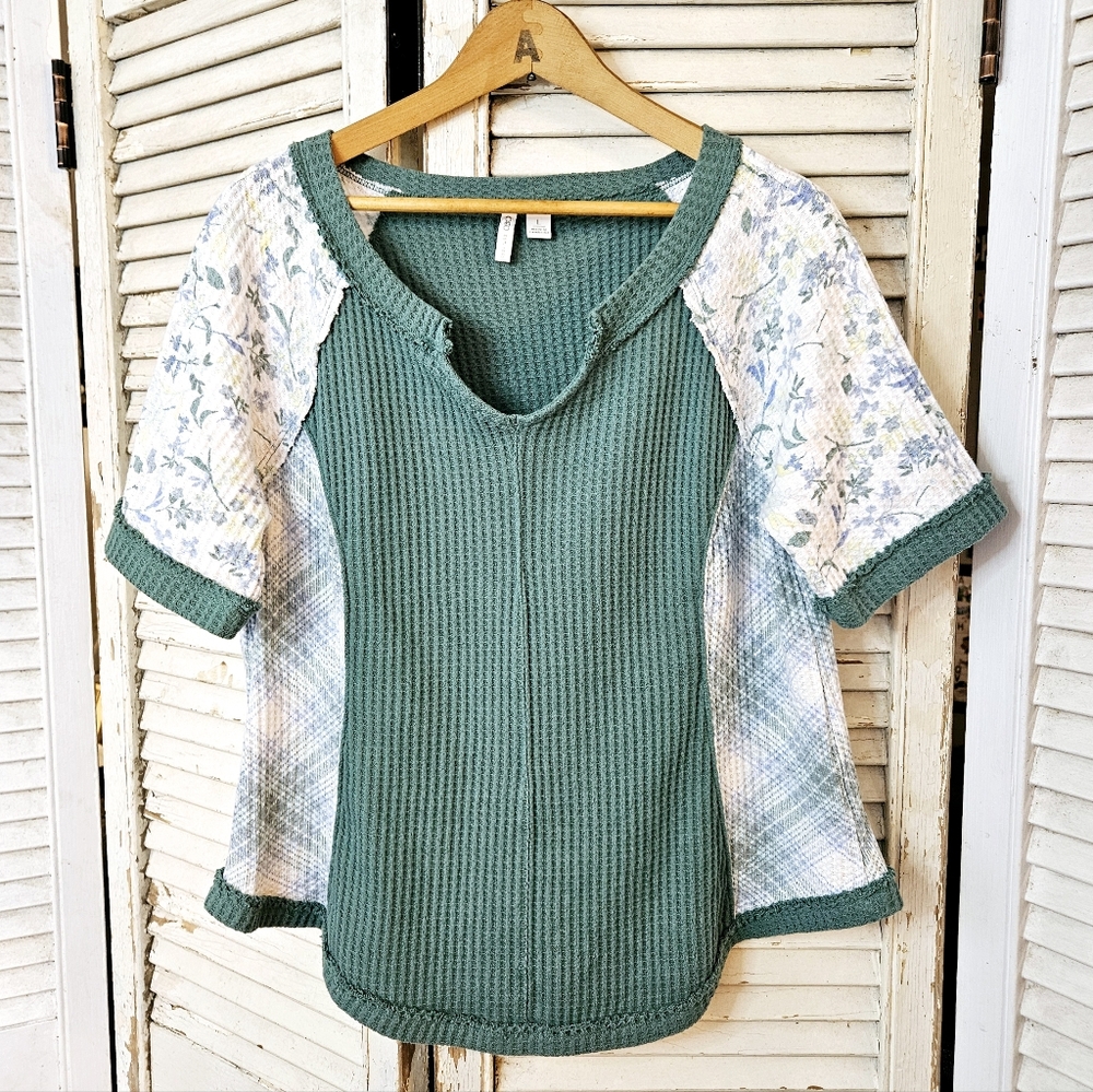 Cato Patchwork Waffle Knit Top L